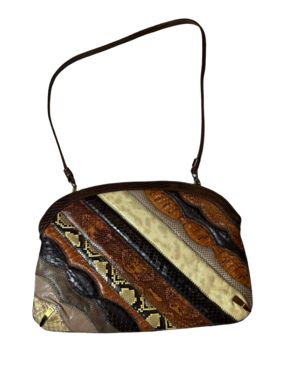 Vintage Bags by Supreme Patchwork Reptile Texture Shoulder Bag Brown Tan Retro